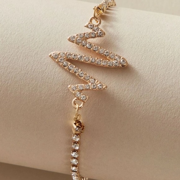 3/$30 Gold rhinestone heartbeat Chain Bracelet - Picture 3 of 4
